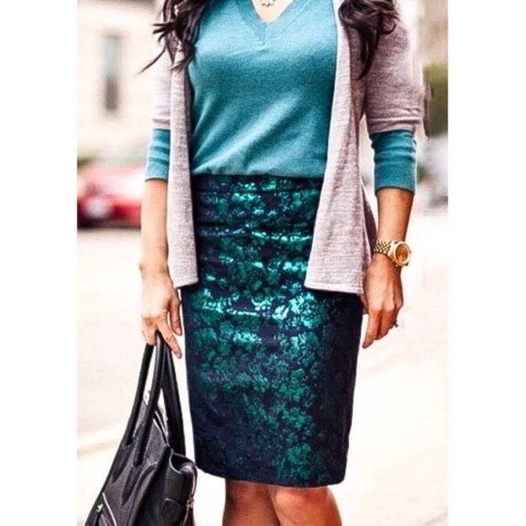 J. Crew Factory Dresses & Skirts - J. Crew Factory Green & Navy No. 2 Pencil Skirt SIze 4